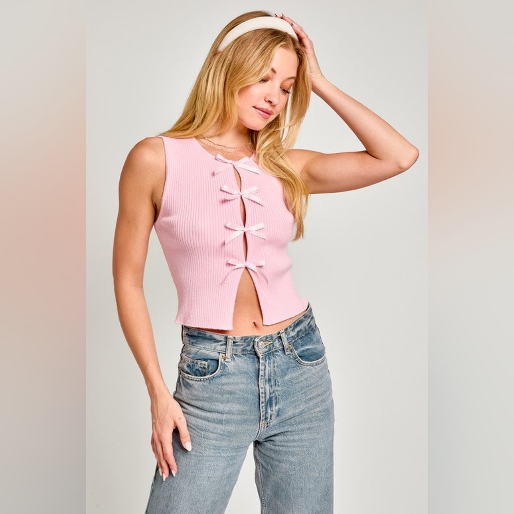 Satin Bow Cutout Knit Tank Top - Le Lis
